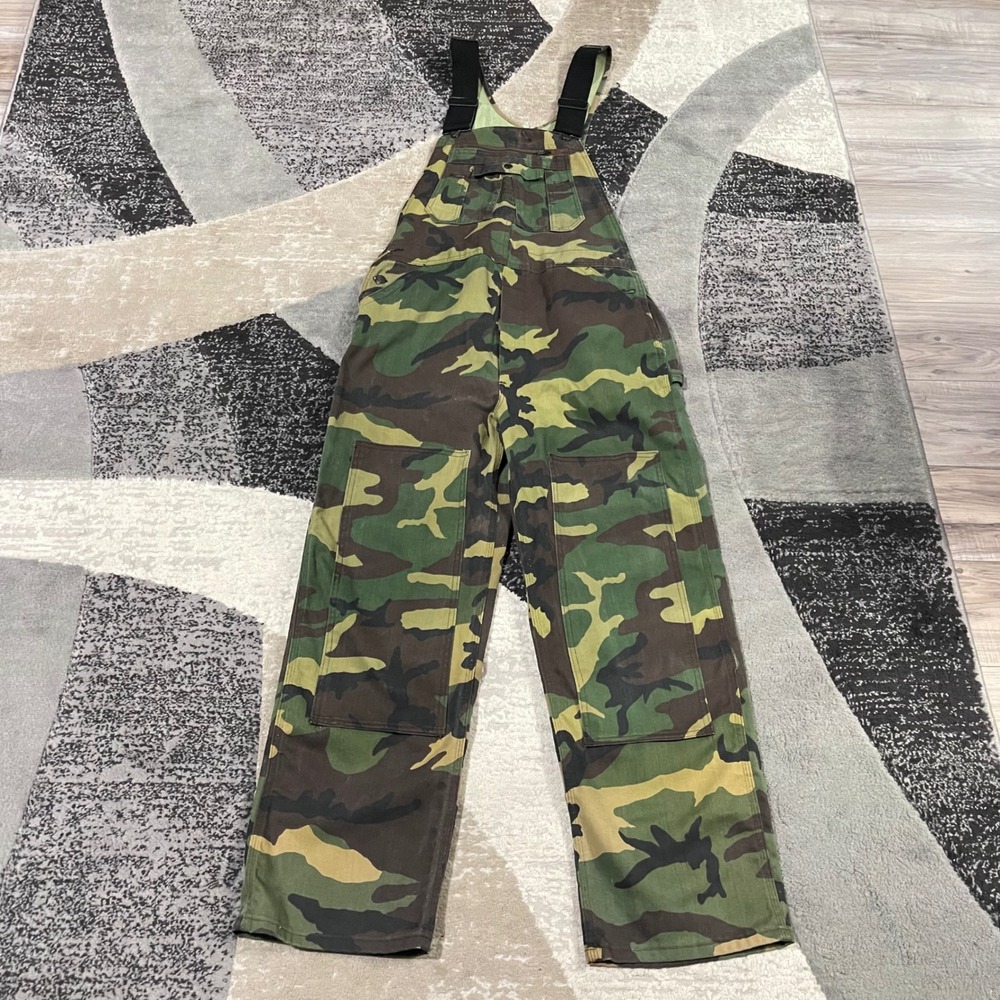 VTG Liberty Overalls Men 36x32 Camo Duck Bib Double Knee (fits 36x30) Work USA